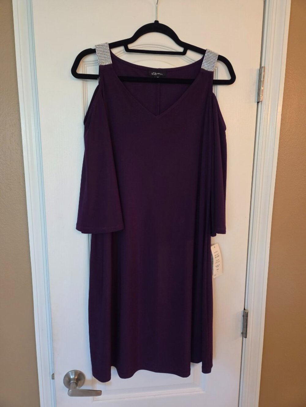 S. Levine Purple Dress with Embellishments on Shoulder Size M